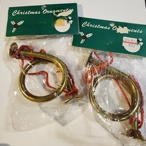 Vtg 2 New old stock Solid Brass french horn ornaments